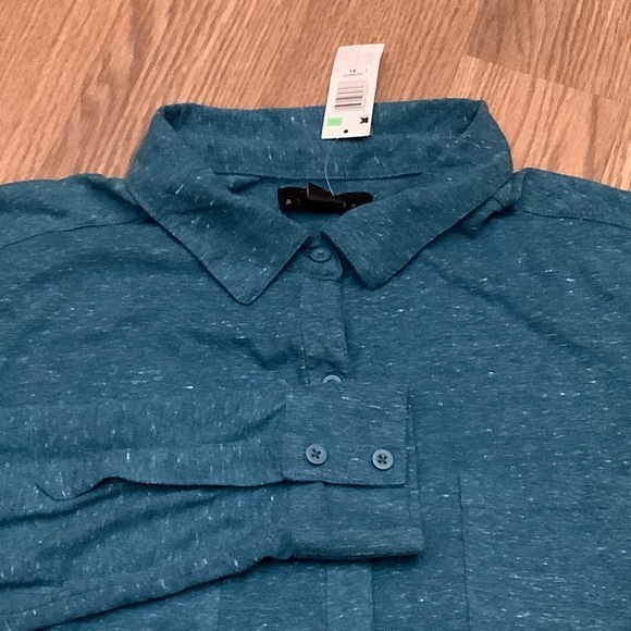 Attention Button Up Shirt Women Size XL Heathered Teal Roll Tab Sleeves - Picture 1 of 10